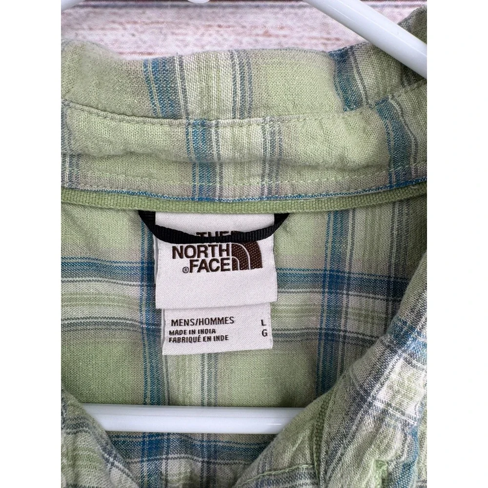 The North Face Button Up Shirt Mens L Green Plaid Short Sleeve Gorpcore Hiking
